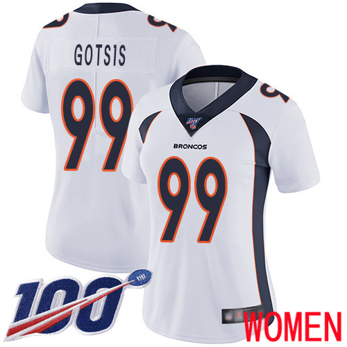 Women Denver Broncos 99 Adam Gotsis White Vapor Untouchable Limited Player 100th Season Football NFL Jersey
